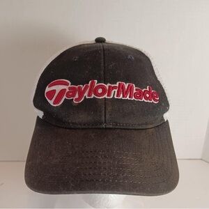 Black and White Trucker Hat with Red Script Logo